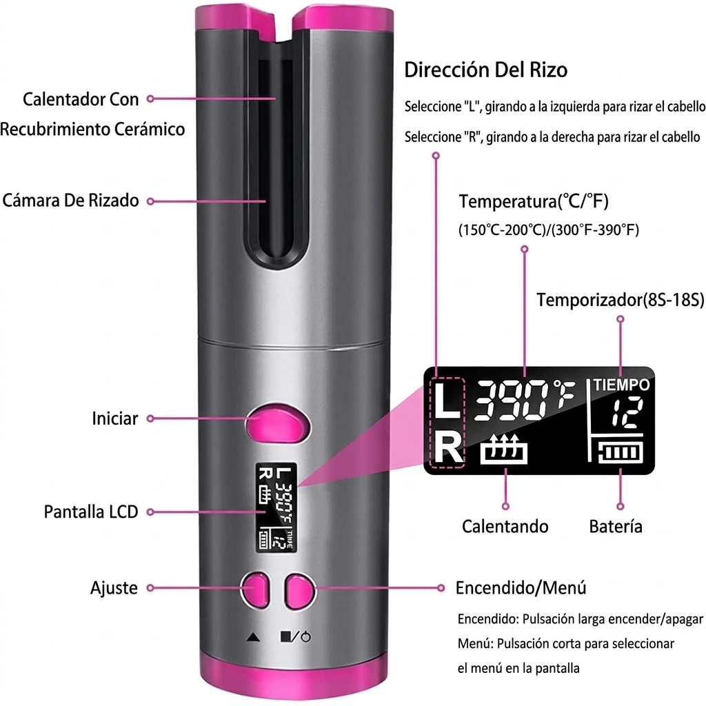 RIZADOR DE CABELLO PROFESIONAL INALÁMBRICO AUTOMÁTICO