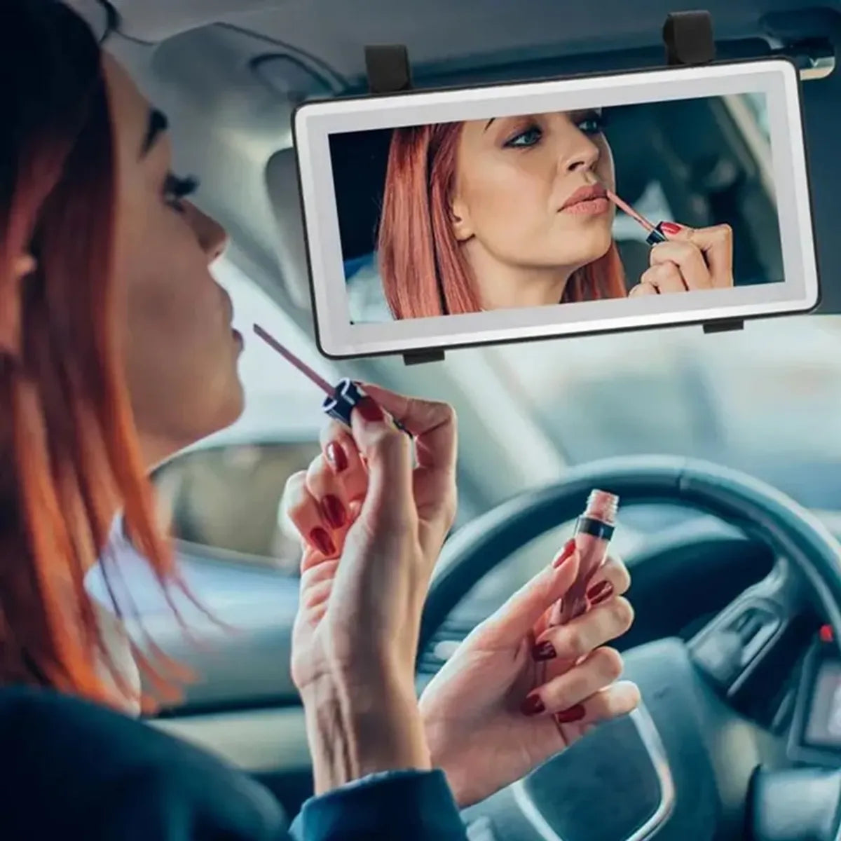 ESPEJO DE MAQUILLAJE PARA CARRO TÁCTIL CON LUZ LED